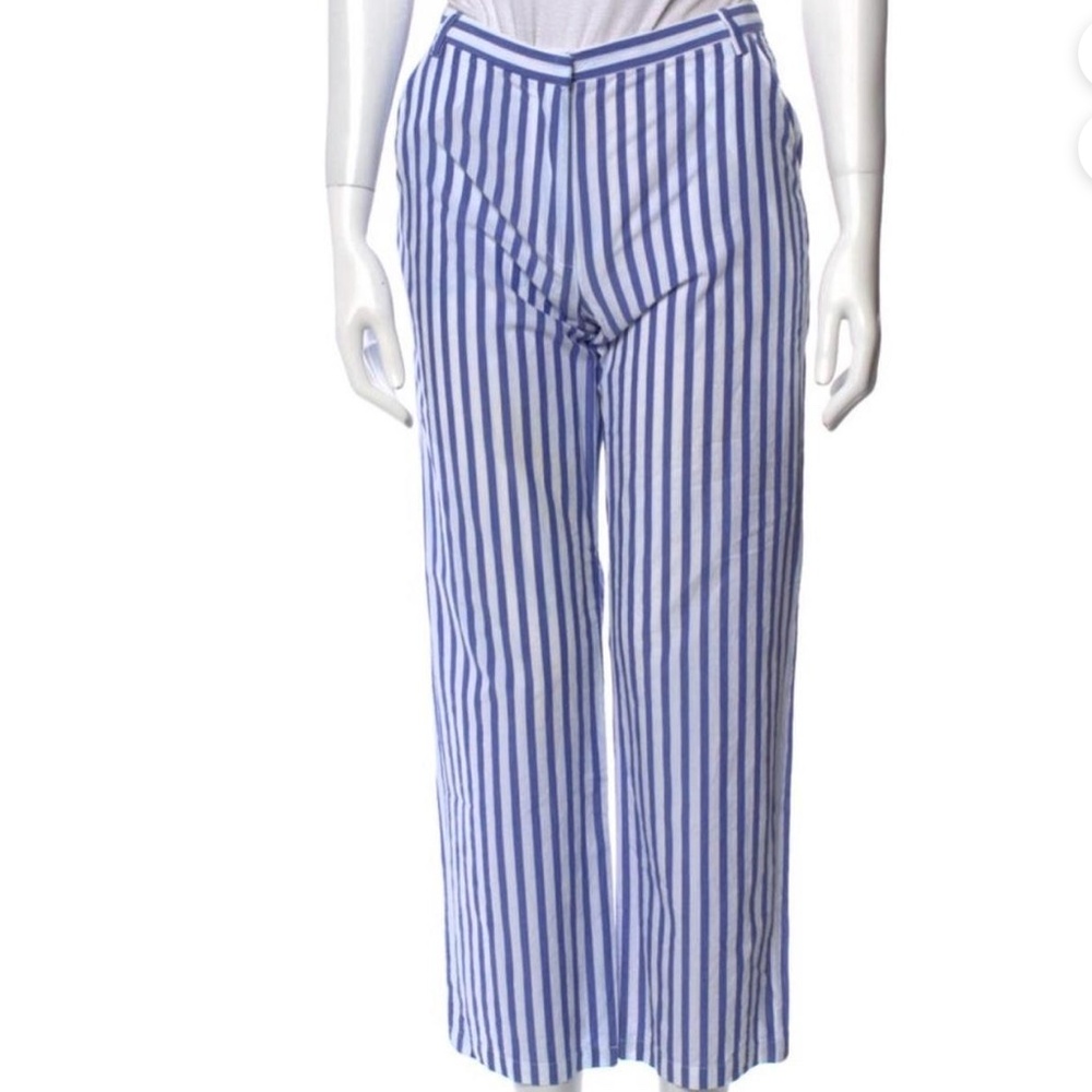 MARYAM NASSIR ZADEH blue and white striped straight-leg trousers